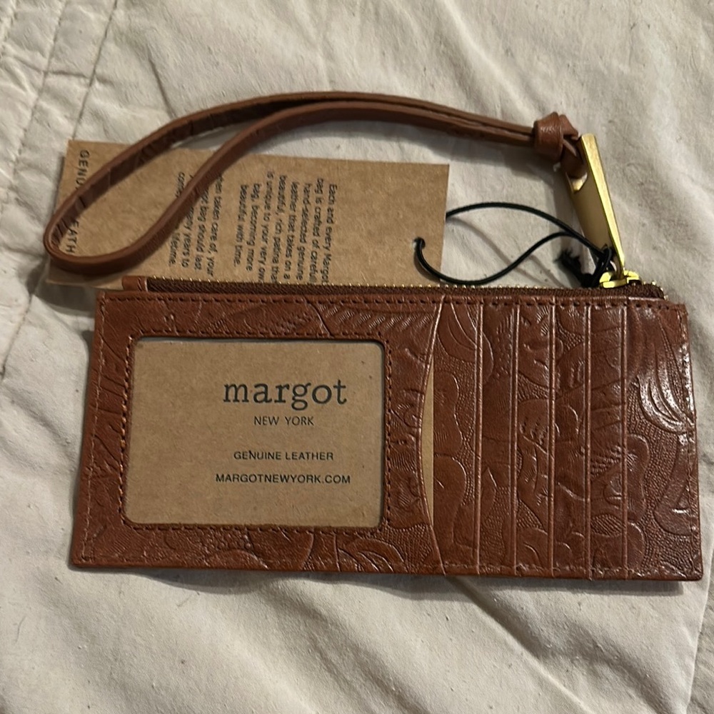 Margot Embossed tooled Leather Wristlet in Brown
